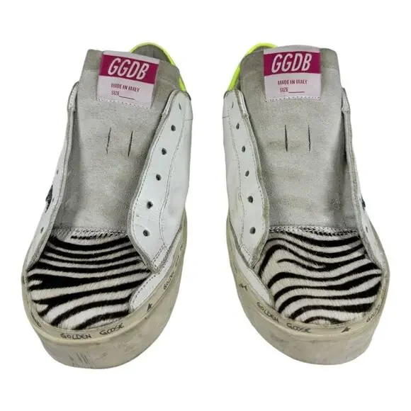 Golden Goose GGDB Hi Star Sneakers 37 7 Zebra Glitter Star Platform Distressed - Picture 2 of 14